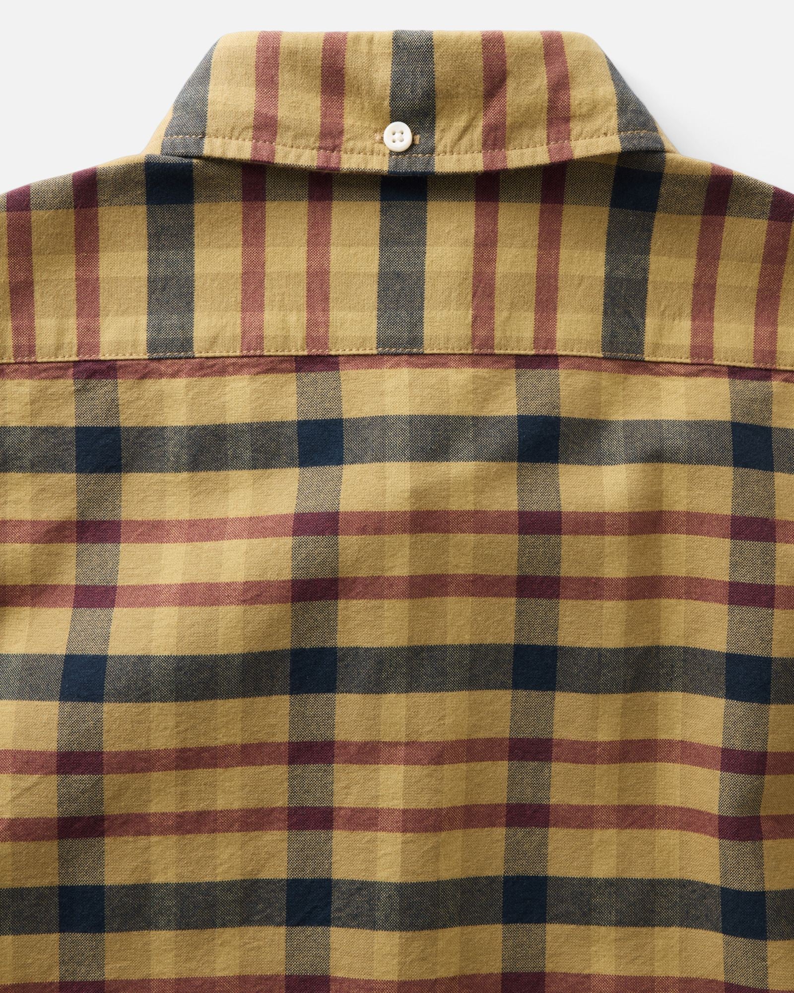 material shot of the back collar on The Jack in Marsh Check Oxford, Wovens by Taylor Stitch