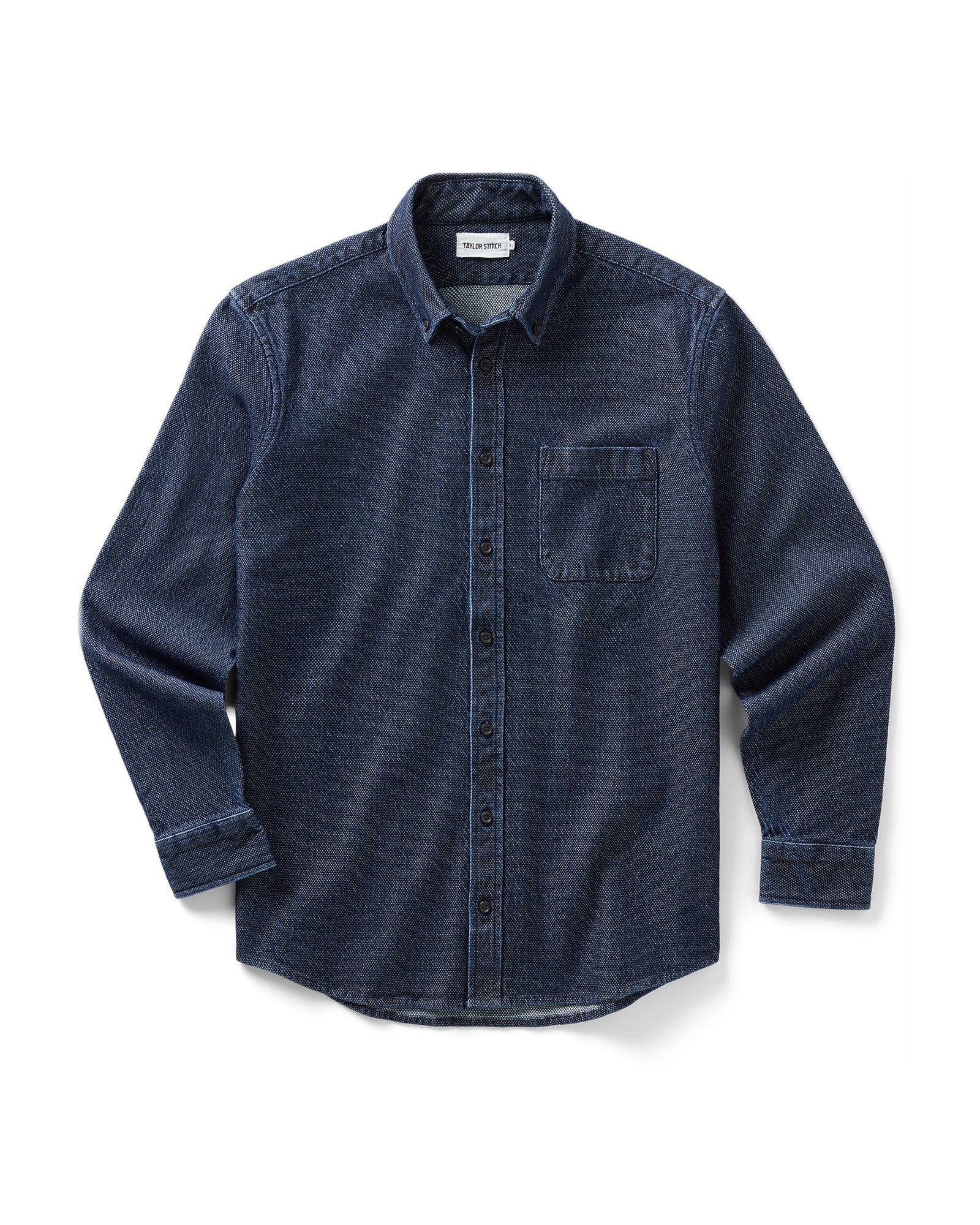 flatlay of The Jack in Rinsed Indigo Japanese Jacquard Dot, Wovens by Taylor Stitch