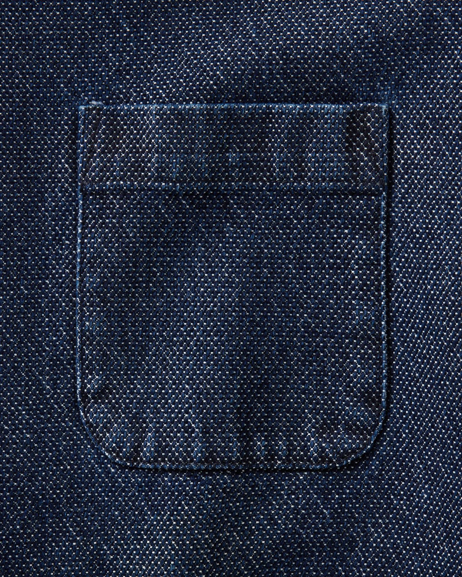 material shot of the pocket on The Jack in Rinsed Indigo Japanese Jacquard Dot, Wovens by Taylor Stitch
