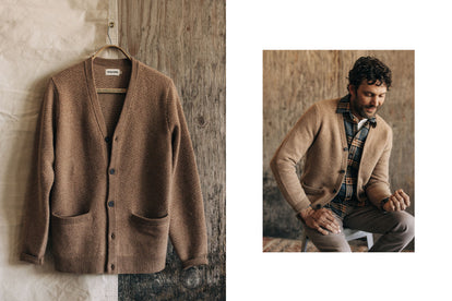 The Eddy Cardigan in Camel Herringbone