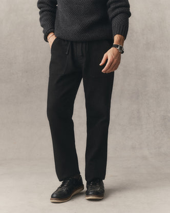 fit model posing in The Breakwater Pant in Black Indigo Sashiko