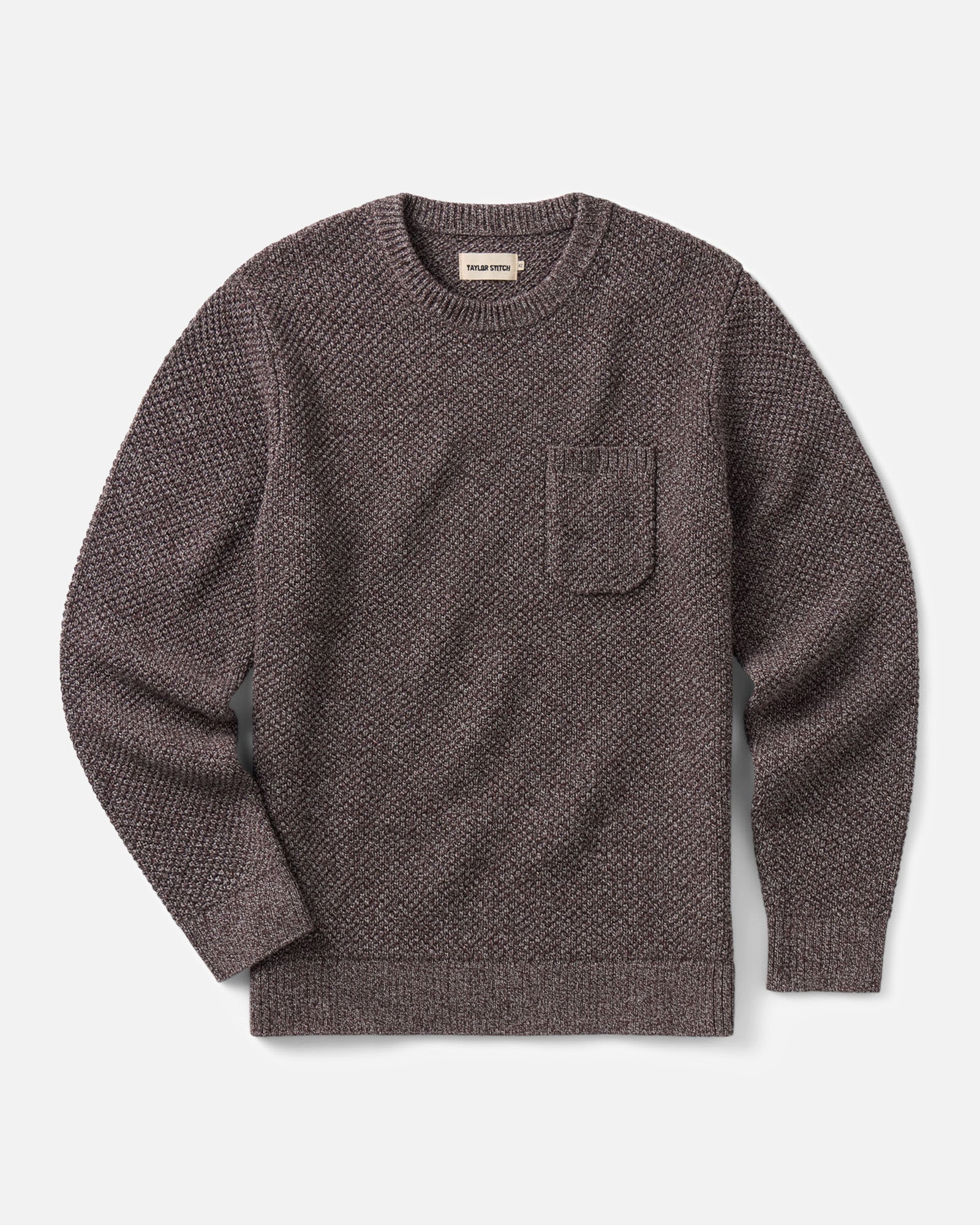 flatlay of The Crawford Crew Sweater in Burgundy Twist, Sweaters by Taylor Stitch