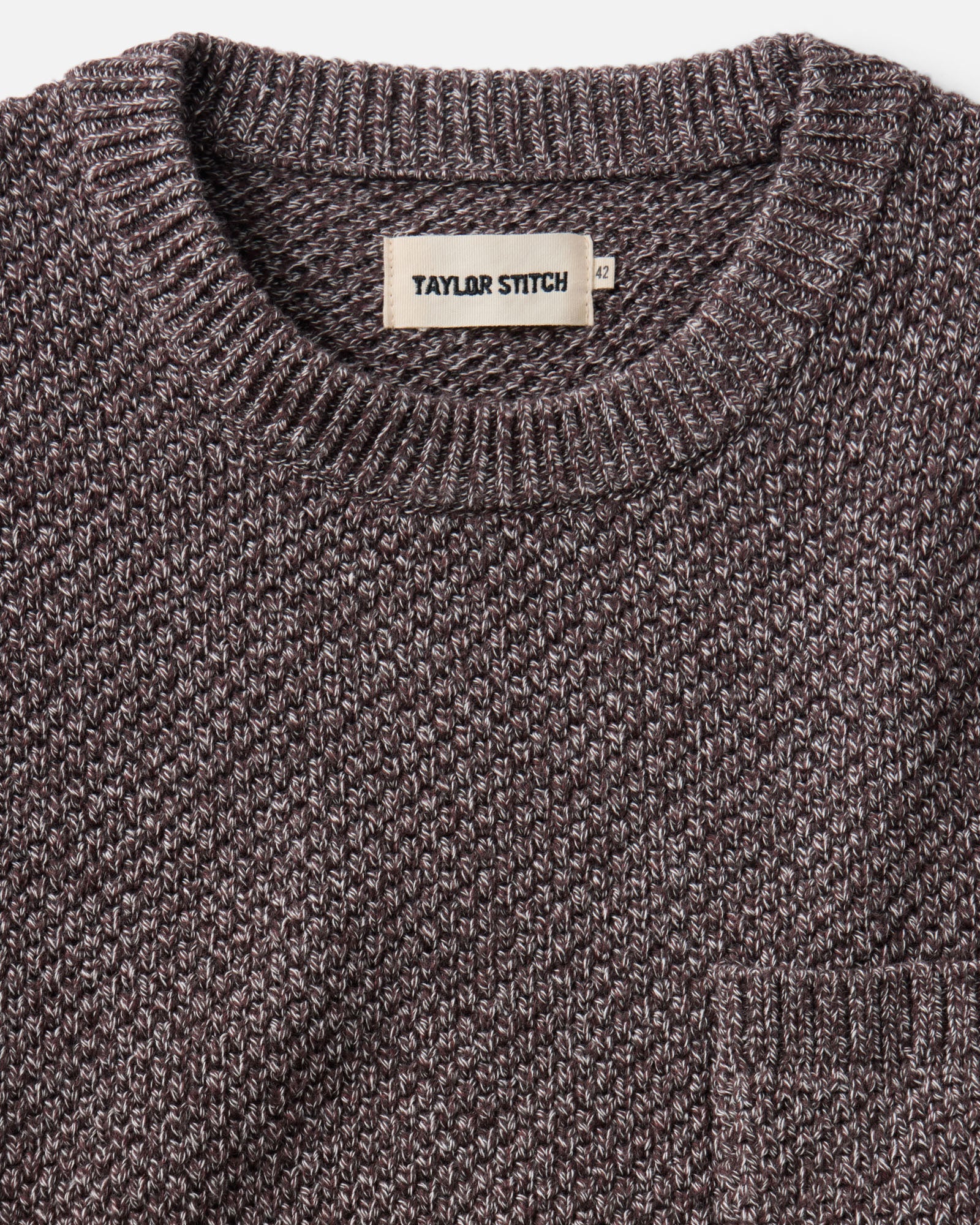 material shot of the collar on The Crawford Crew Sweater in Burgundy Twist, Sweaters by Taylor Stitch
