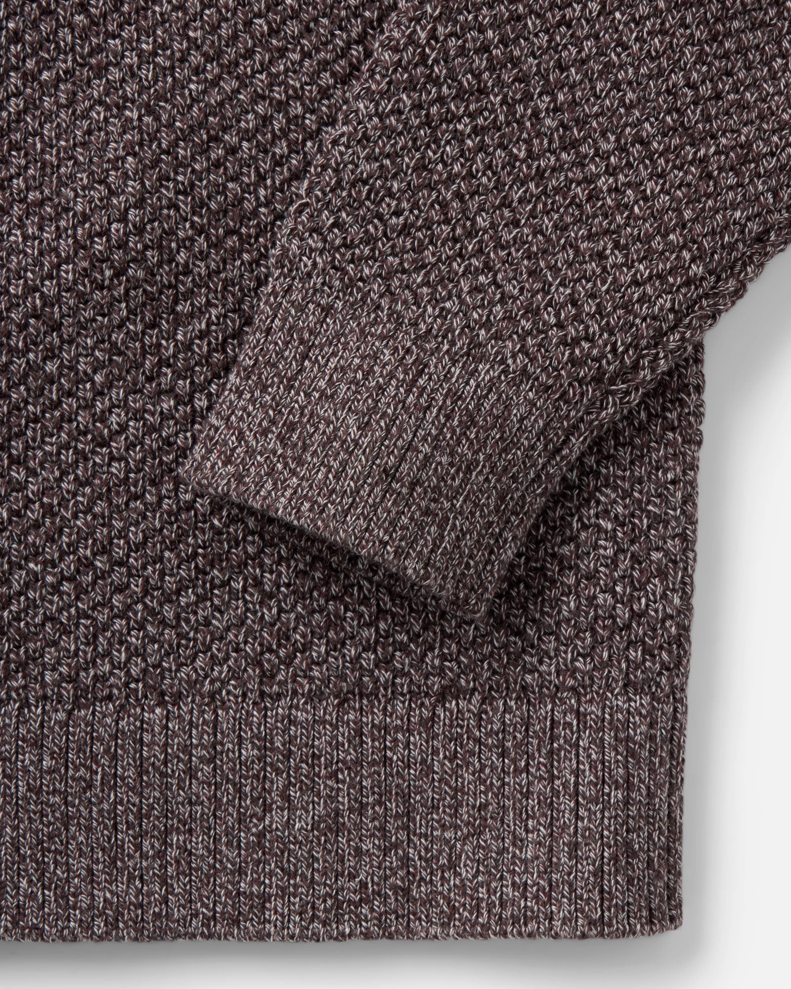 material shot of the sleeve on The Crawford Crew Sweater in Burgundy Twist, Sweaters by Taylor Stitch