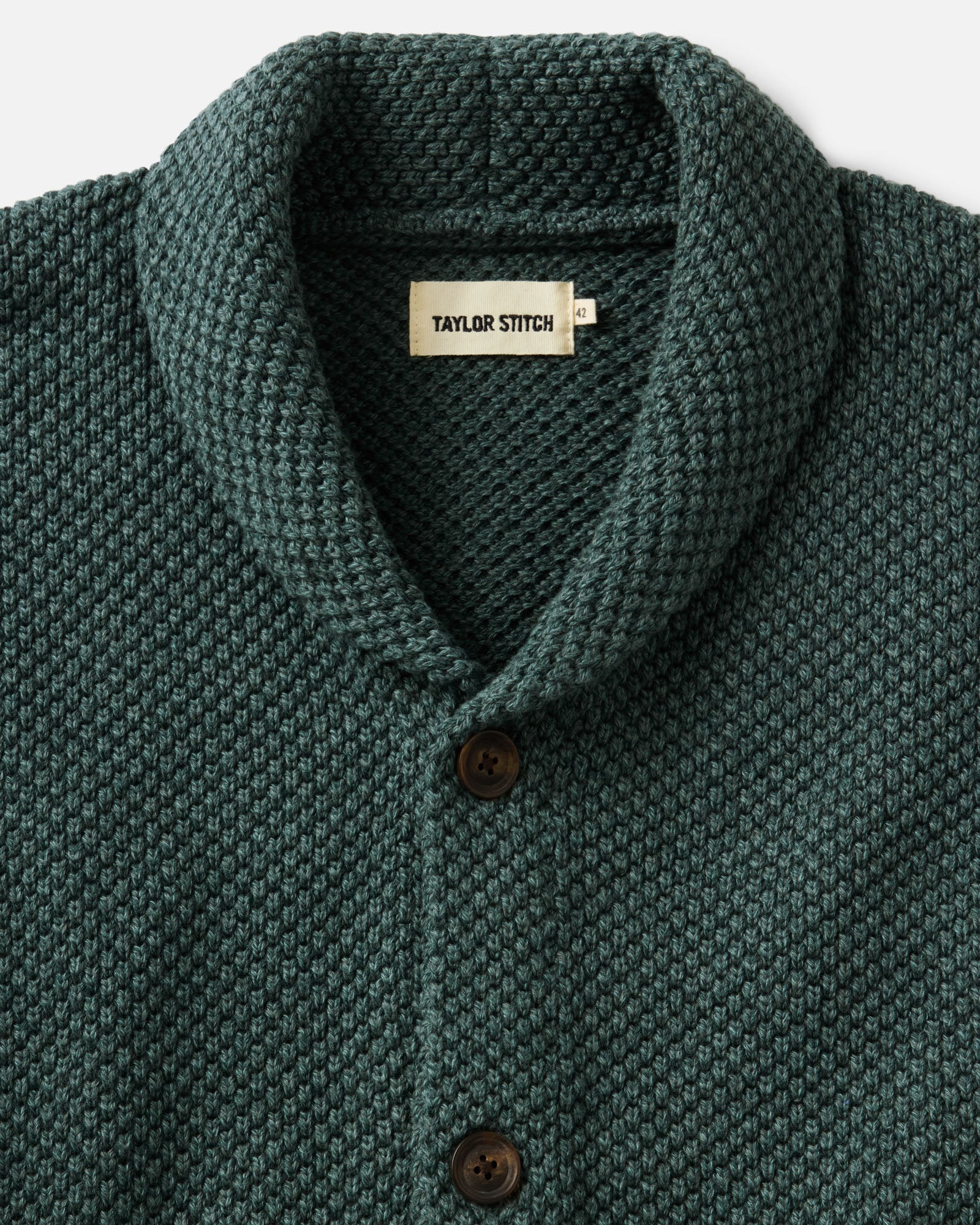 material shot of the collar on The Crawford Sweater in Dark Forest Twist, Sweaters by Taylor Stitch
