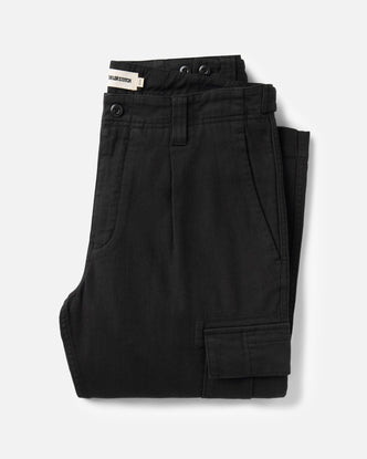 folded flatlay of The Forest Cargo Pant in Coal Broken Twill