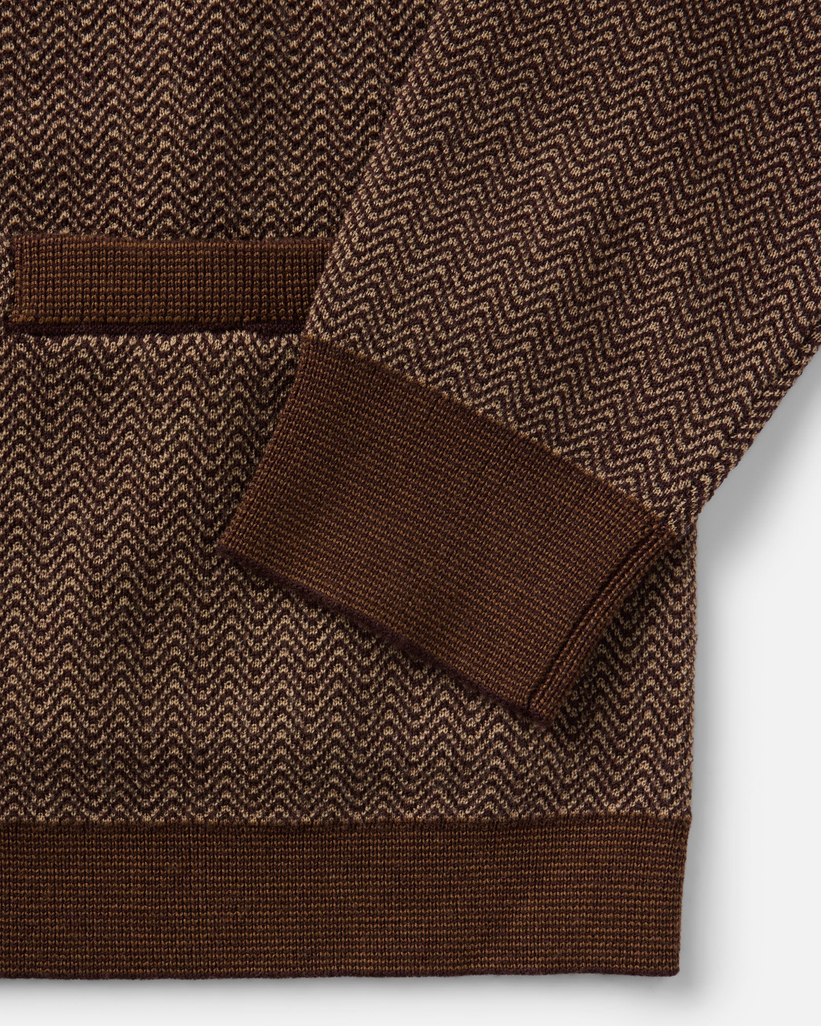 material shot of the sleeve on The Miles Sweater Polo in Espresso Merino, Sweaters by Taylor Stitch