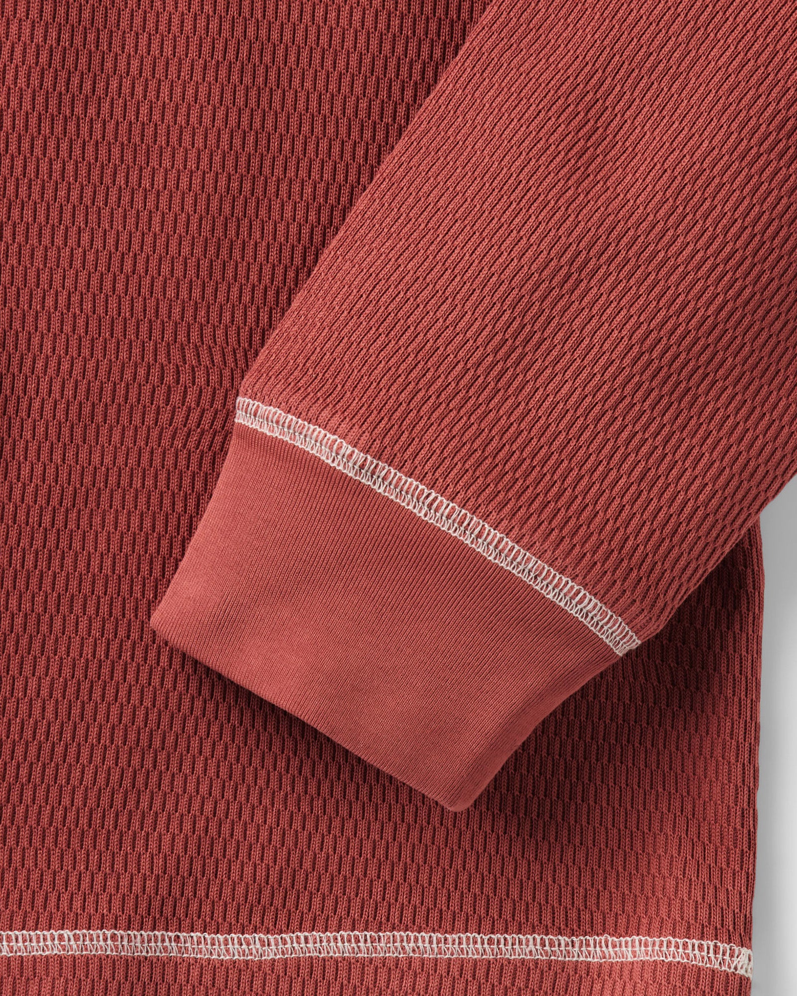 material shot of the sleeve on The Organic Cotton Crew in Canyon Waffle, Knits by Taylor Stitch