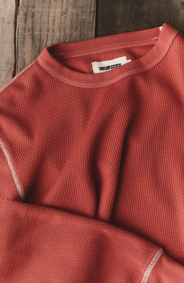 editorial flatlay of The Organic Cotton Crew in Canyon Waffle