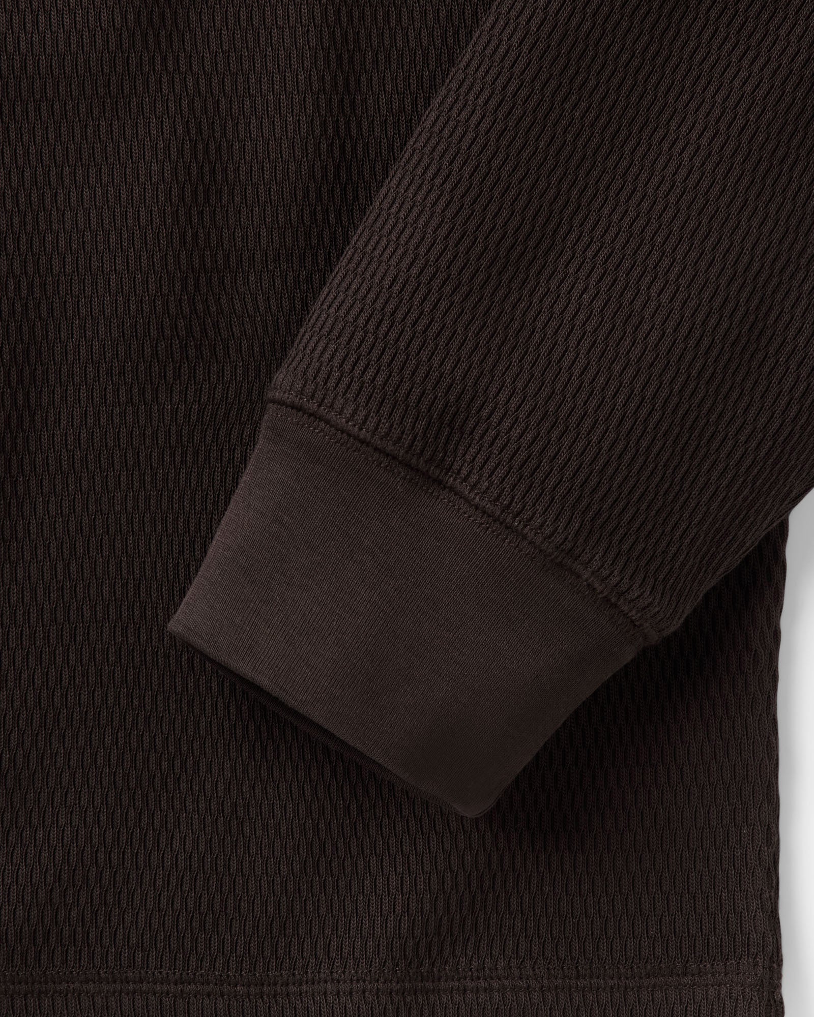 material shot of the sleeve on The Organic Cotton Crew in Soil Waffle, Knits by Taylor Stitch