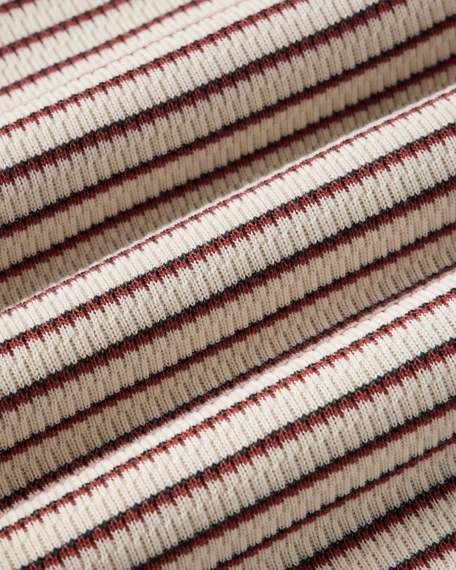 material shot of the fabric on The Organic Cotton Crew in Vintage White Stripe Waffle, Knits by Taylor Stitch