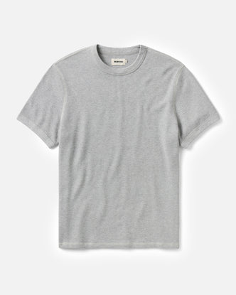 flatlay of The Organic Cotton Short Sleeve Crew in Heather Grey Waffle