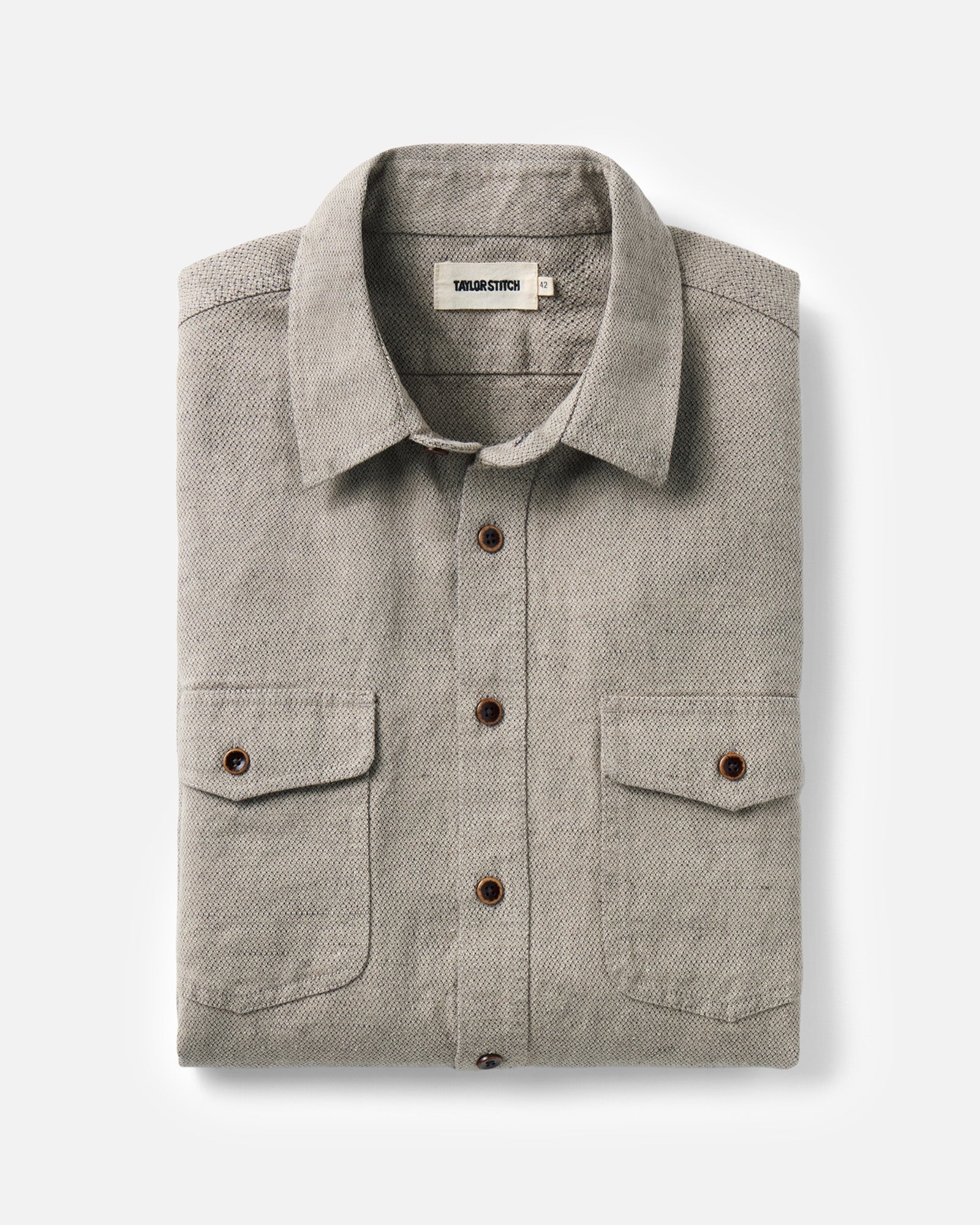 folded flatlay of The Redding Shirt in Boulder Marl Hemp, Wovens by Taylor Stitch