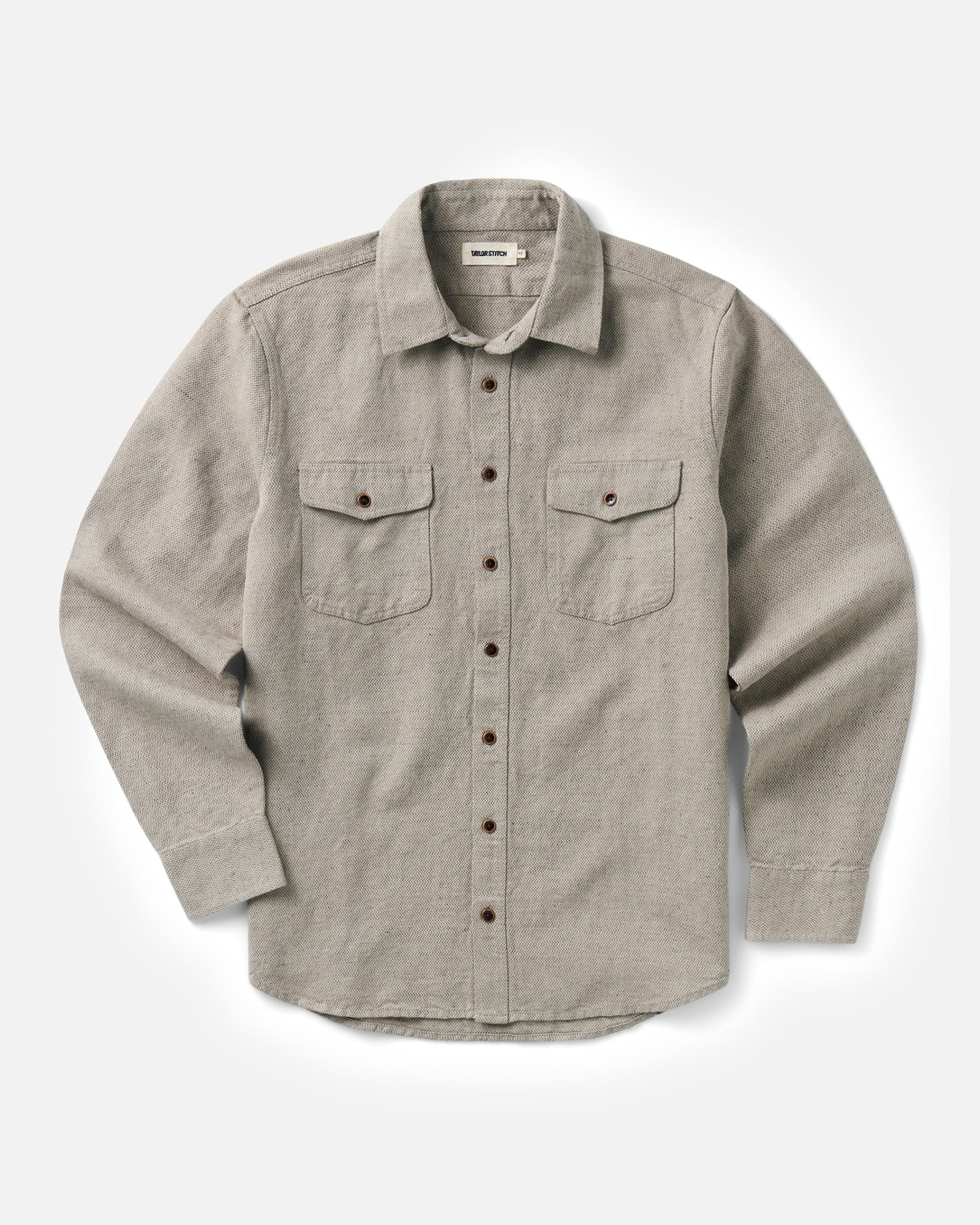 flatlay of The Redding Shirt in Boulder Marl Hemp, Wovens by Taylor Stitch