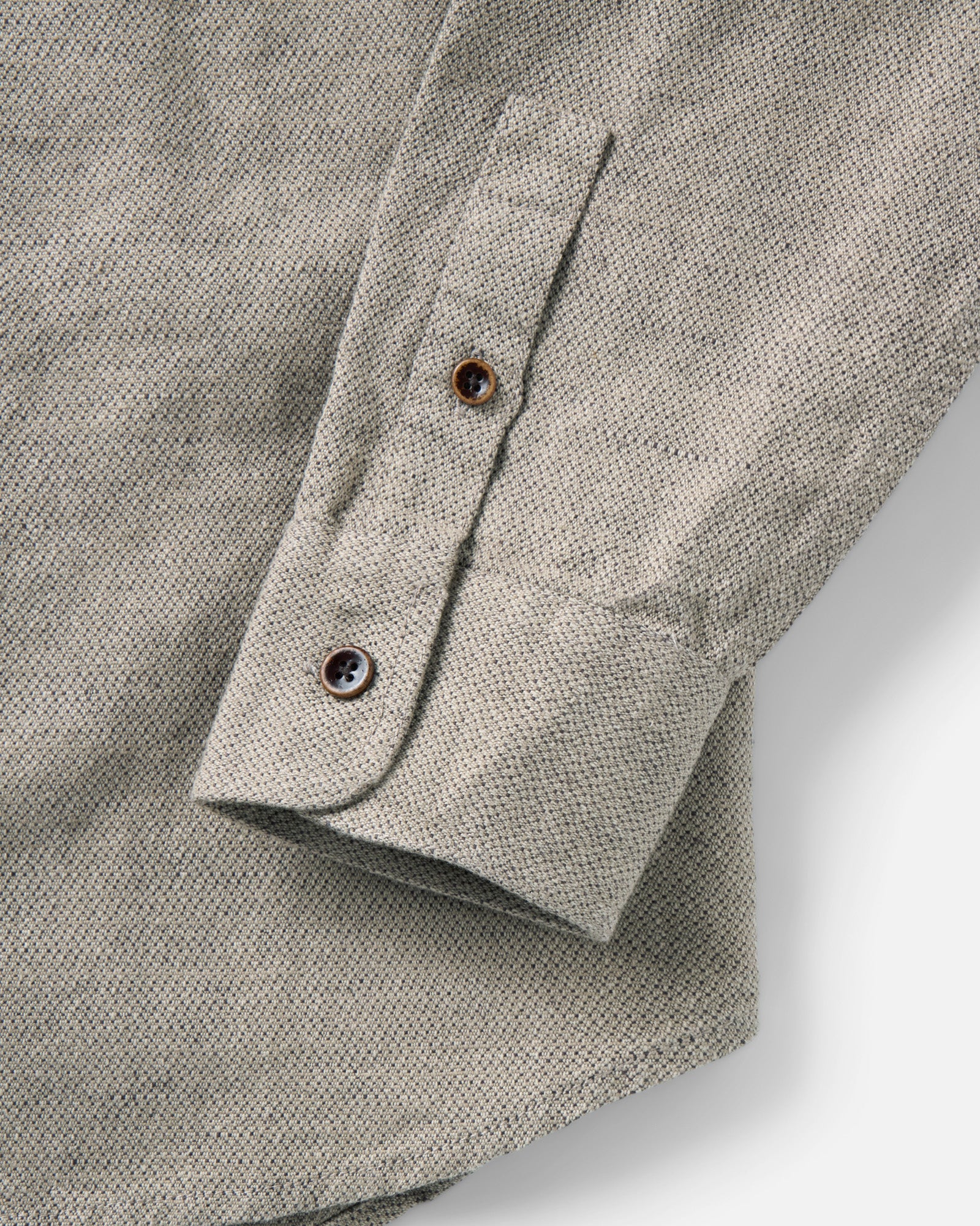 material shot of the sleeve on The Redding Shirt in Boulder Marl Hemp, Wovens by Taylor Stitch