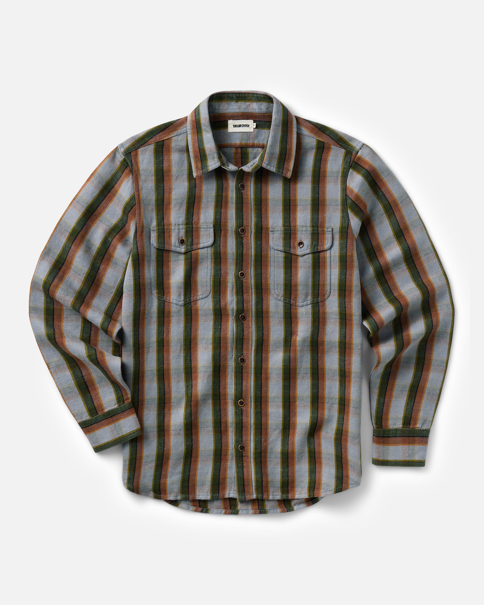 flatlay of The Redding Shirt in Drizzle Check Hemp, Wovens by Taylor Stitch