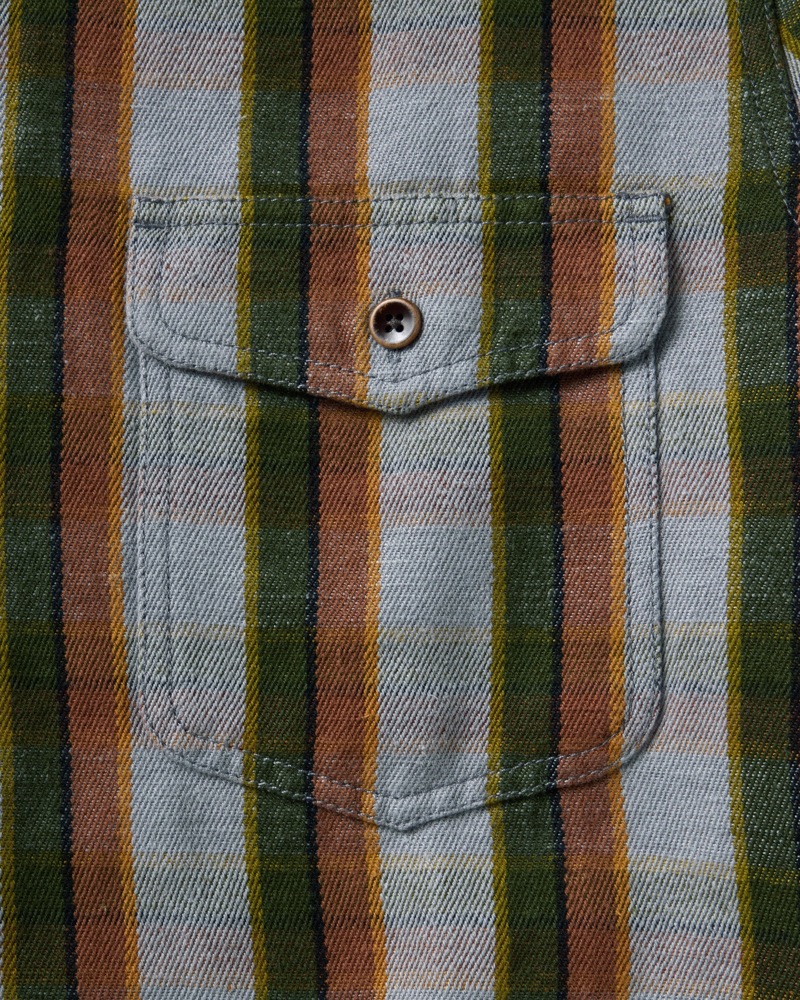 material shot of the pocket on The Redding Shirt in Drizzle Check Hemp, Wovens by Taylor Stitch