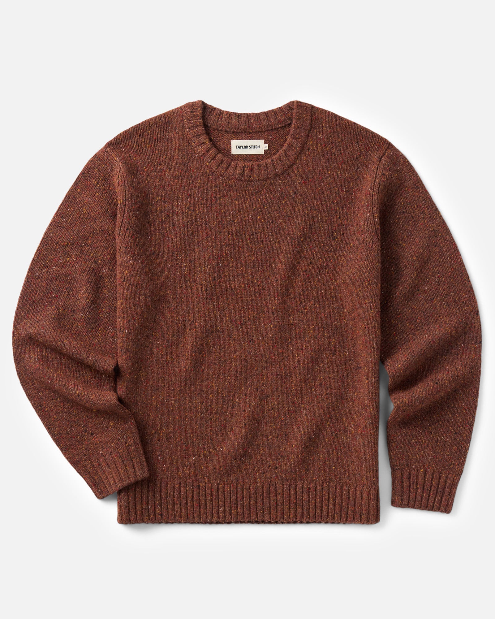 flatlay of The Seafarer Crew Sweater in Ember Donegal, Sweaters by Taylor Stitch