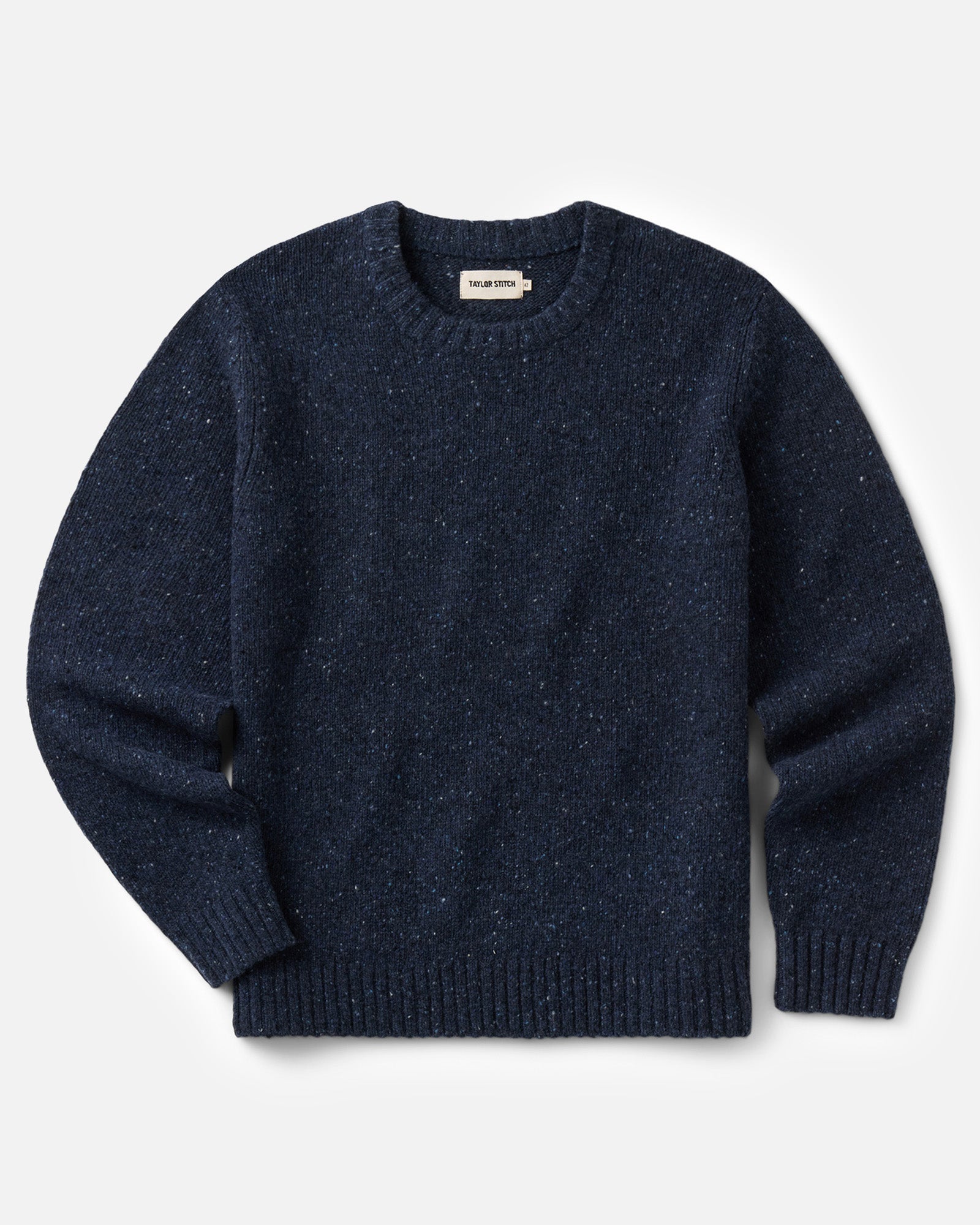 flatlay of The Seafarer Crew Sweater in Atlantic Blue Donegal, Sweaters by Taylor Stitch