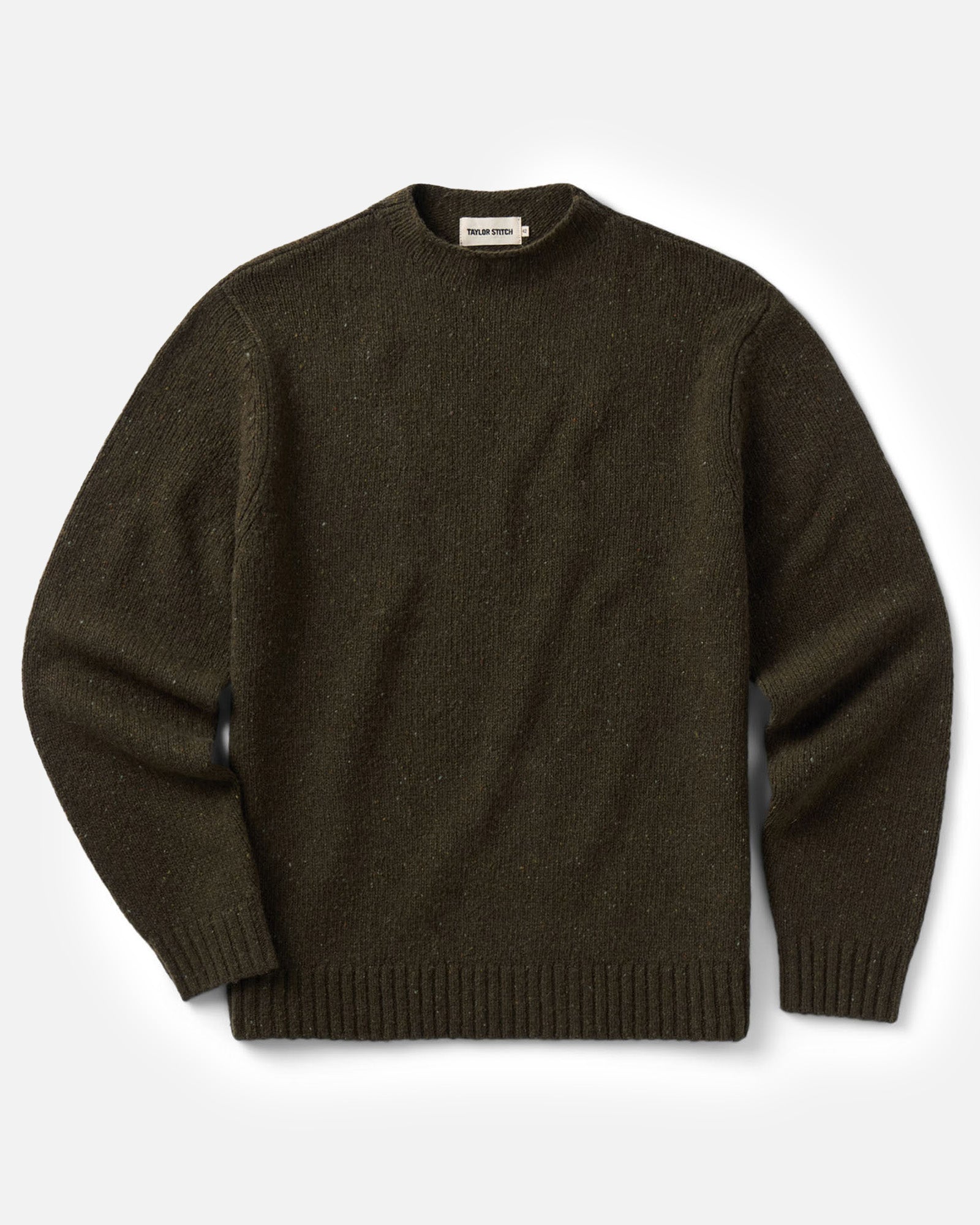 flatlay of The Seafarer Rollneck Sweater in Olive Donegal, Sweaters by Taylor Stitch