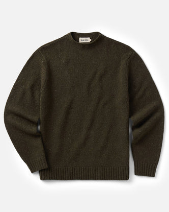 flatlay of The Seafarer Rollneck Sweater in Olive Donegal