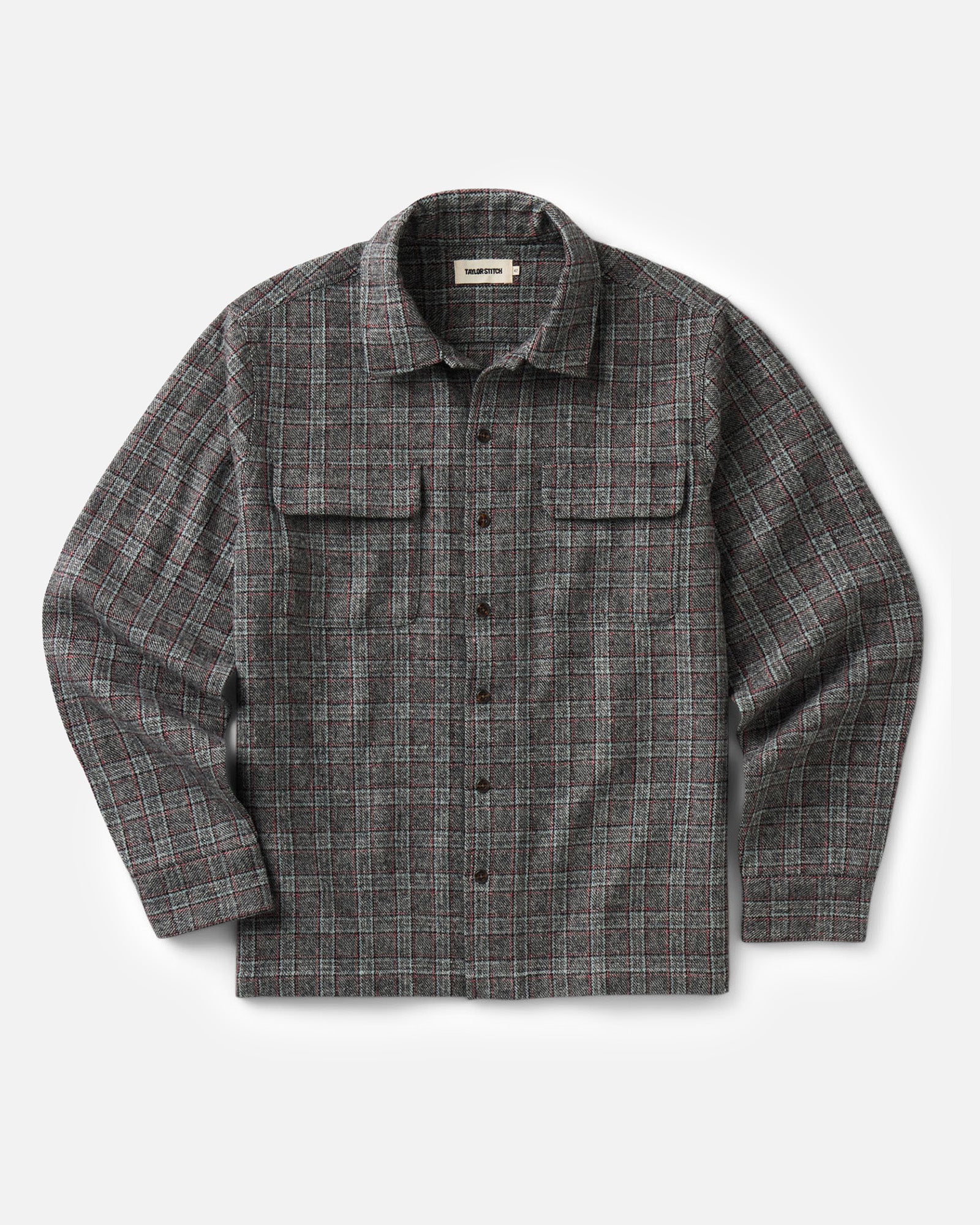 flatlay of The Shore Shirt in Flint Check Wool, Wovens by Taylor Stitch