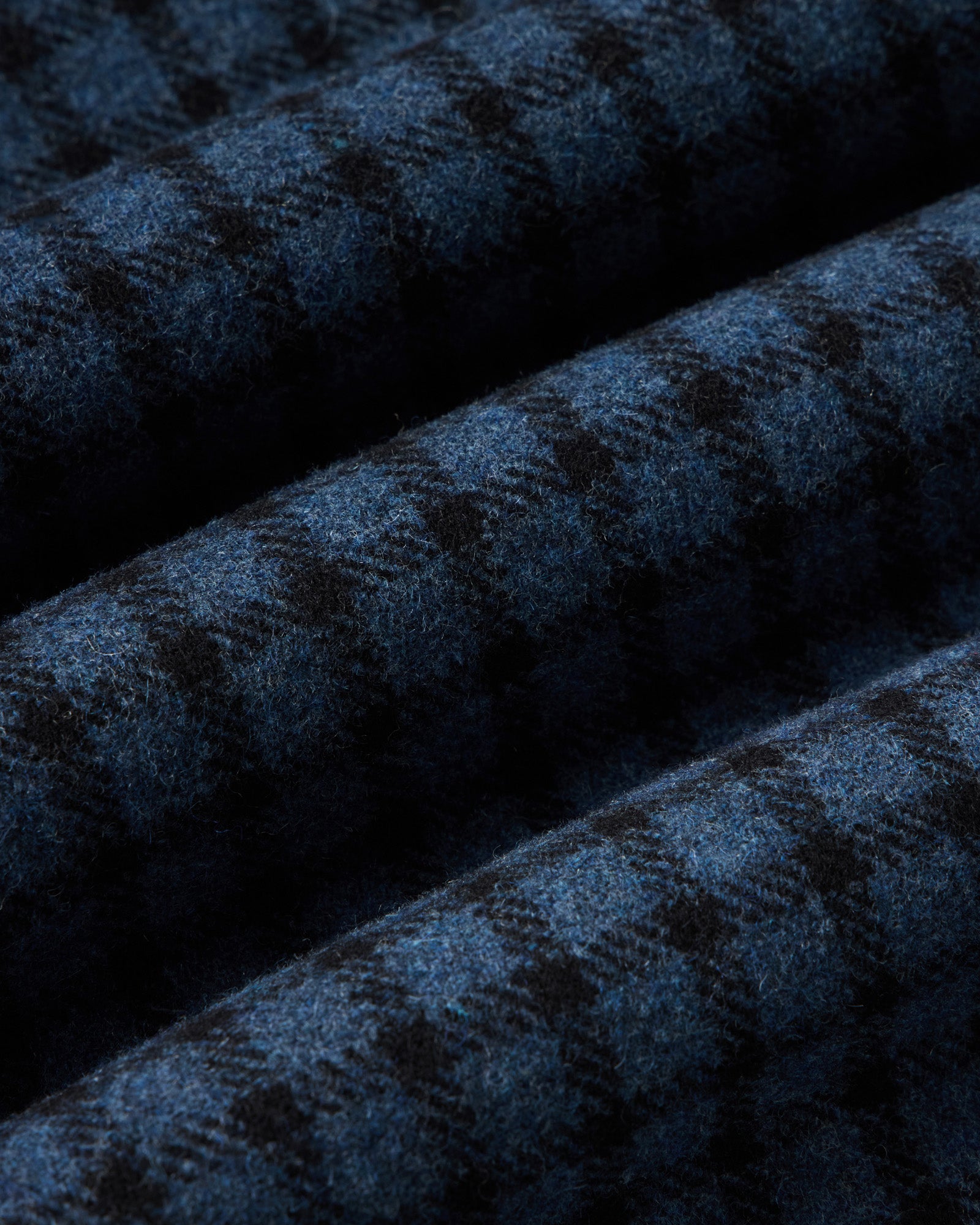 material shot of the fabric on The Shore Shirt in Midnight Check Wool, Wovens by Taylor Stitch