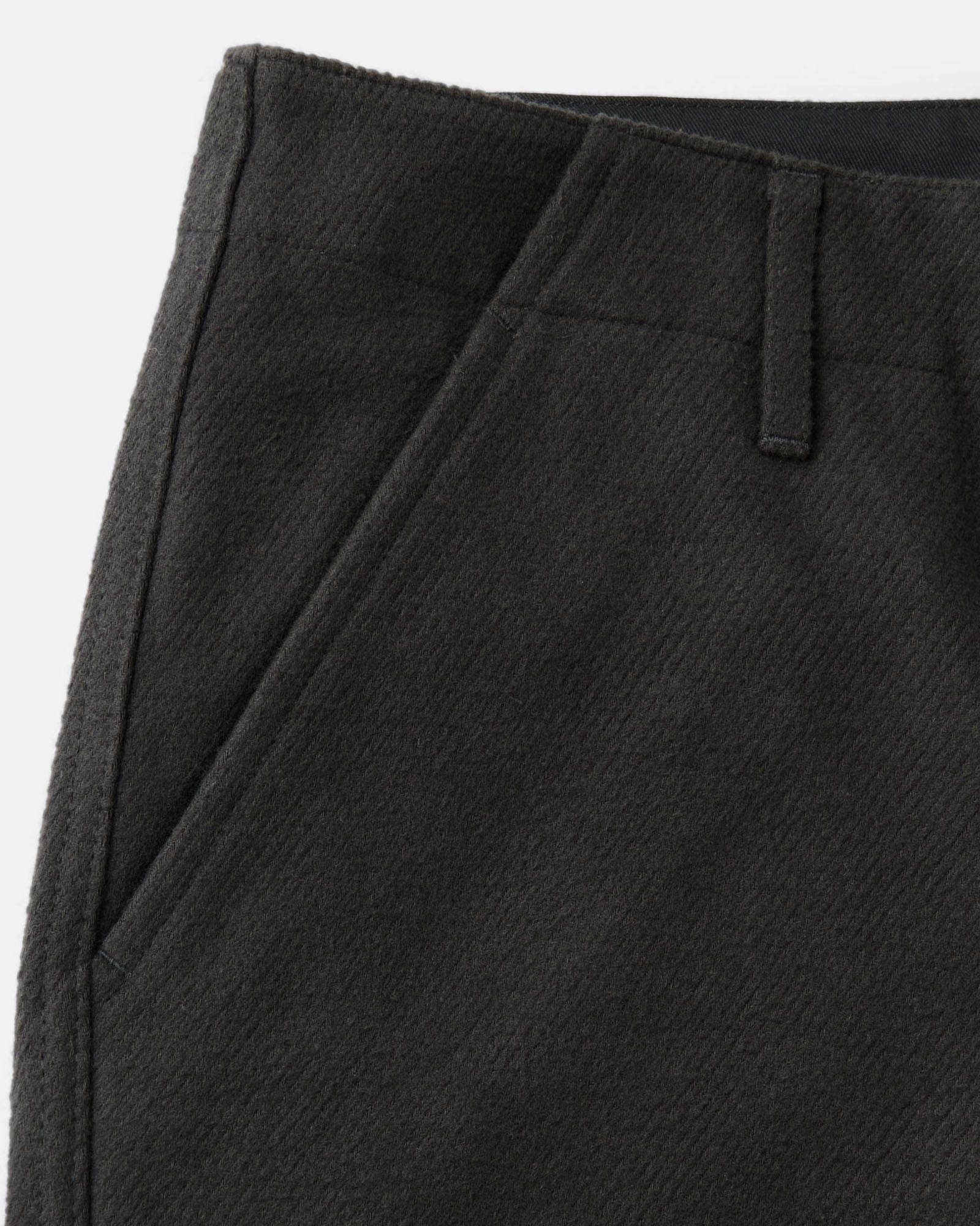 material shot of the pocket on The Carnegie Pant in Faded Black Washed Moleskin, Bottoms by Taylor Stitch