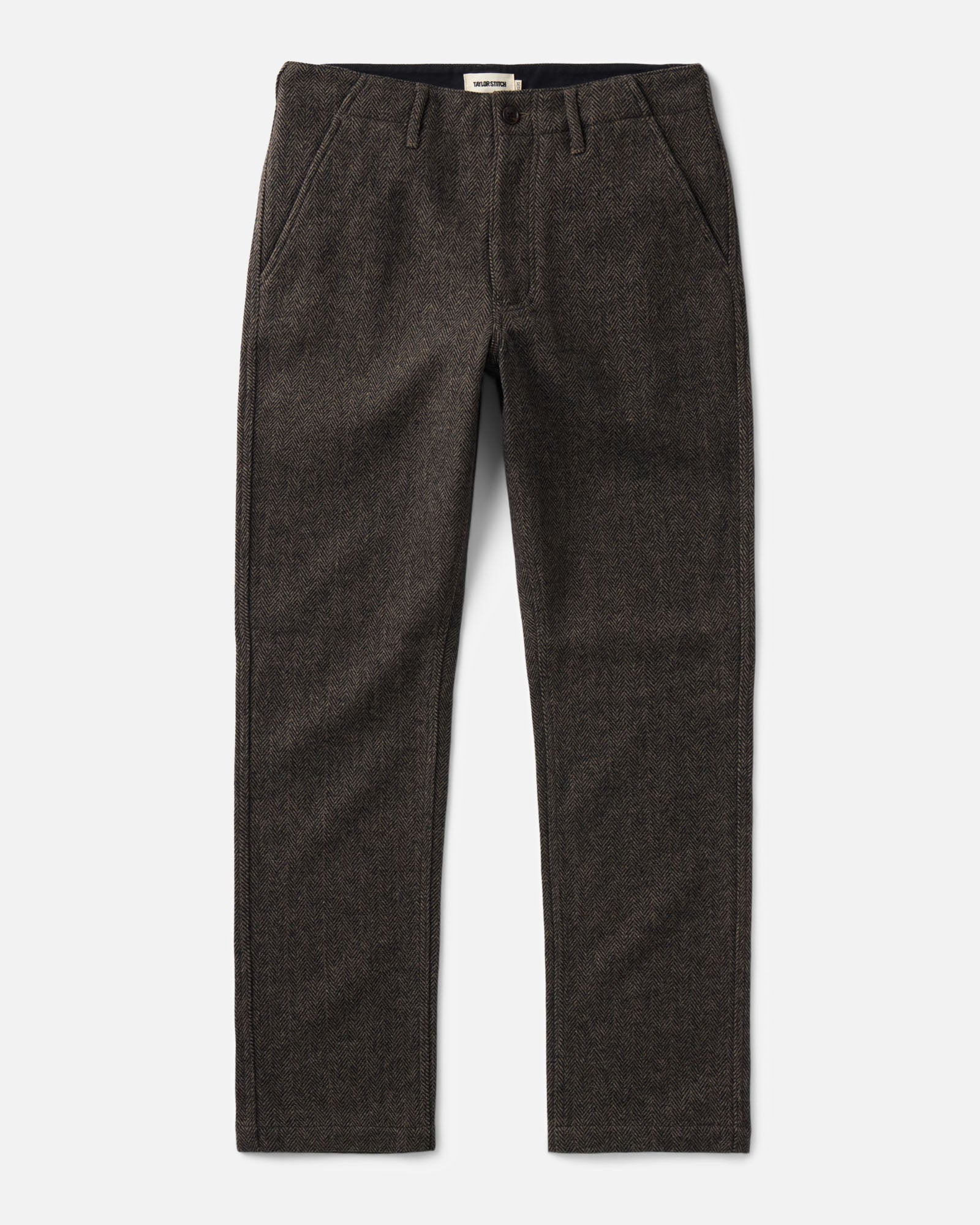 flatlay of The Carnegie Pant in Walnut Herringbone Wool, Bottoms by Taylor Stitch