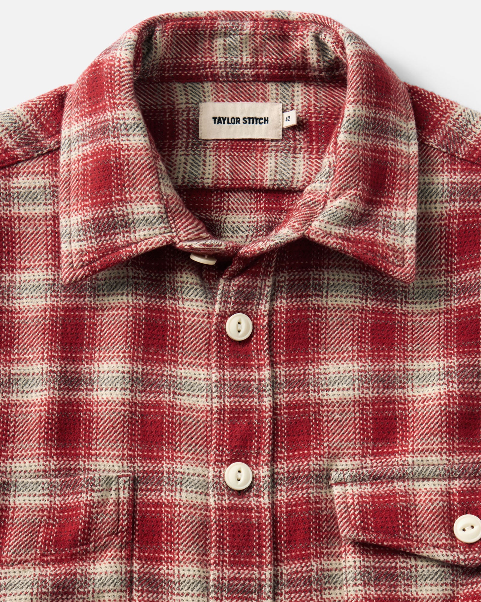 material shot of the collar on The Crater Shirt in Denver Plaid, Wovens by Taylor Stitch