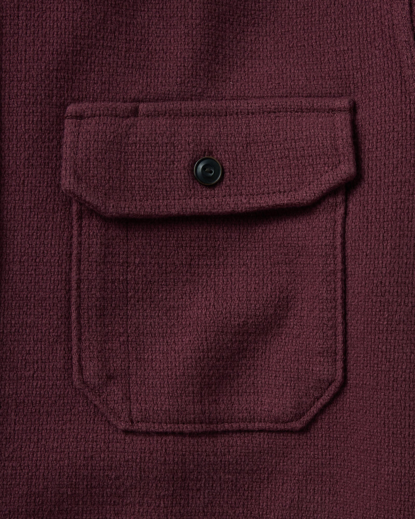 material shot of the pocket on The Division Shirt in Black Cherry, Wovens by Taylor Stitch