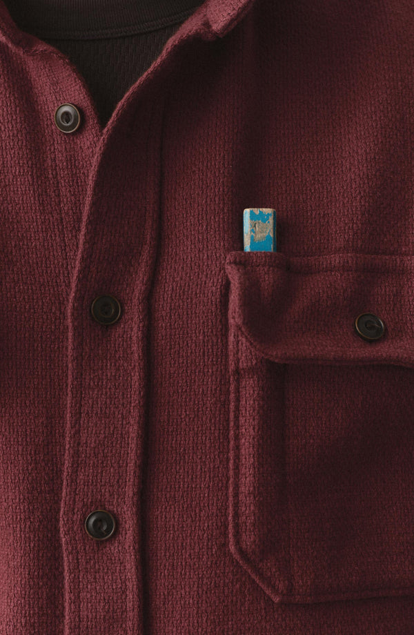 editorial image of the pocket on The Division Shirt in Black Cherry
