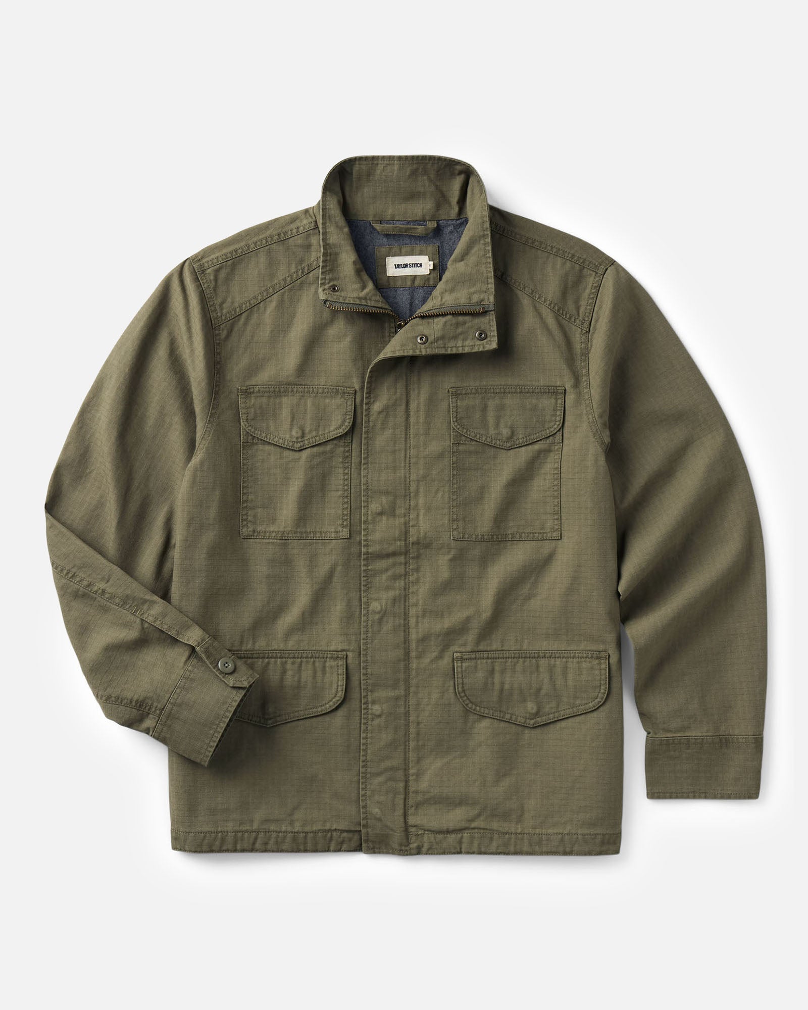 flatlay of The Field Jacket in Burnt Olive Ripstop, Outerwear by Taylor Stitch