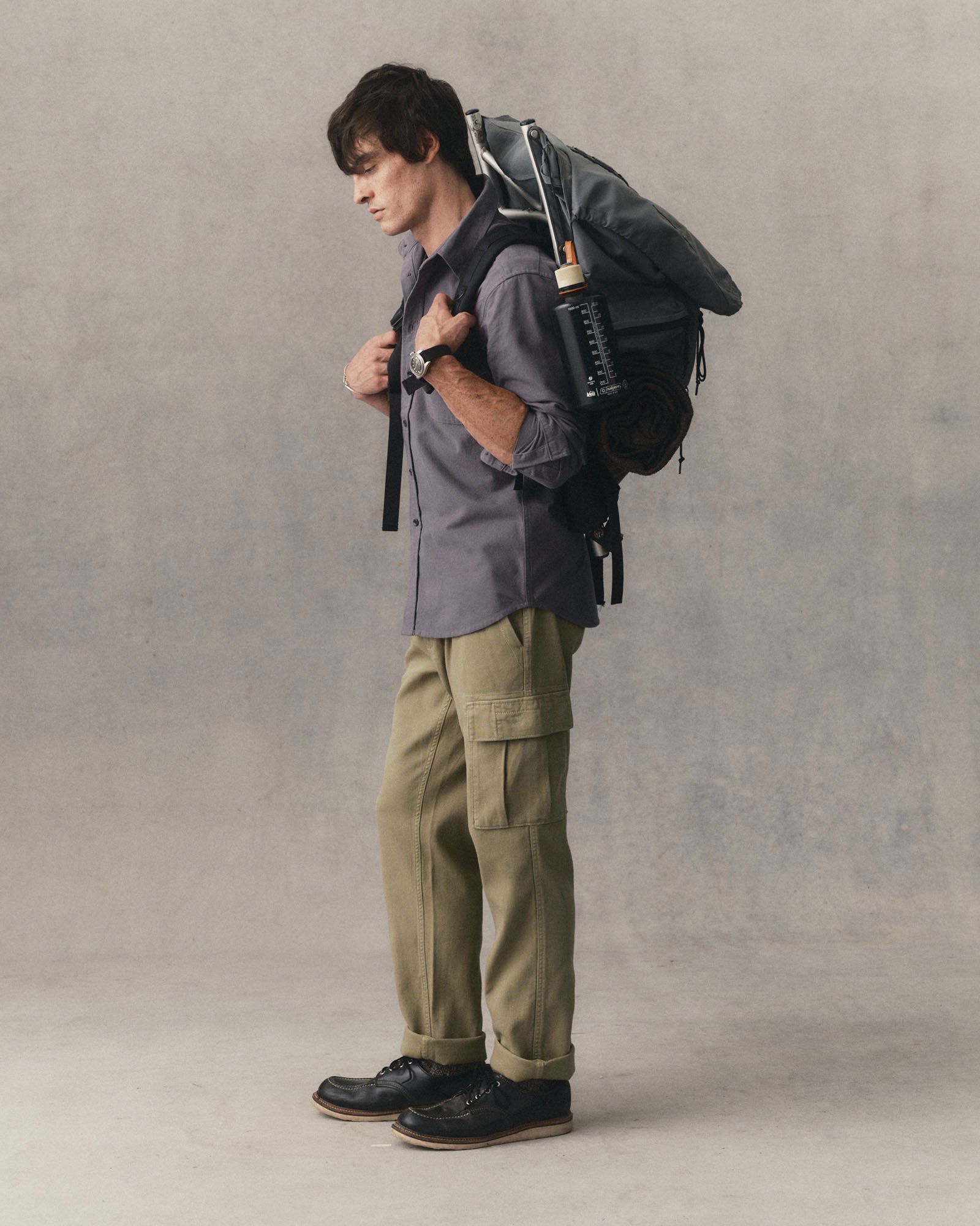 fit model wearing The Forest Cargo Pant in Field Khaki Broken Twill, Bottoms by Taylor Stitch