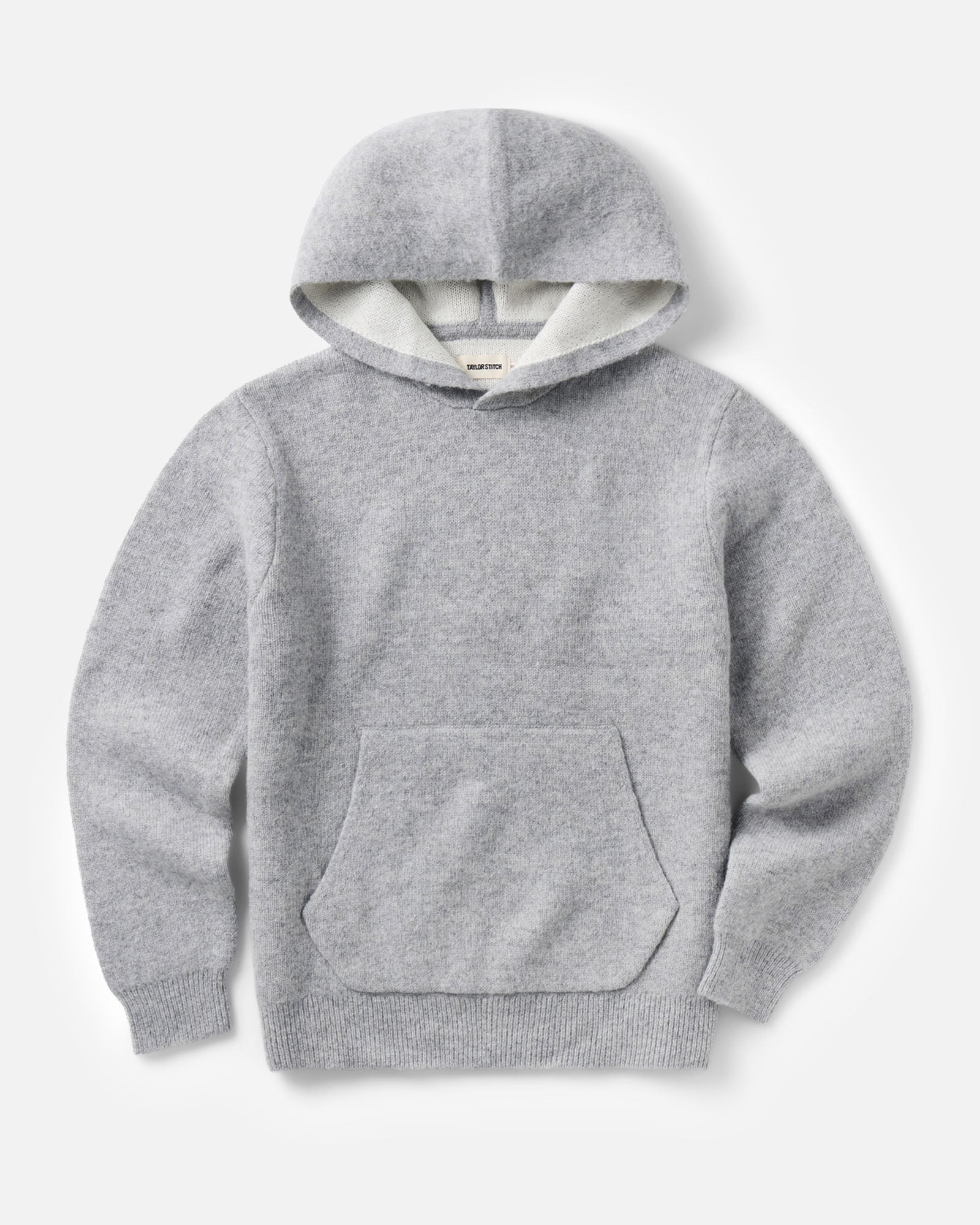 flatlay of The Haven Sweater Hoodie in Heather Grey Wool, Sweaters by Taylor Stitch