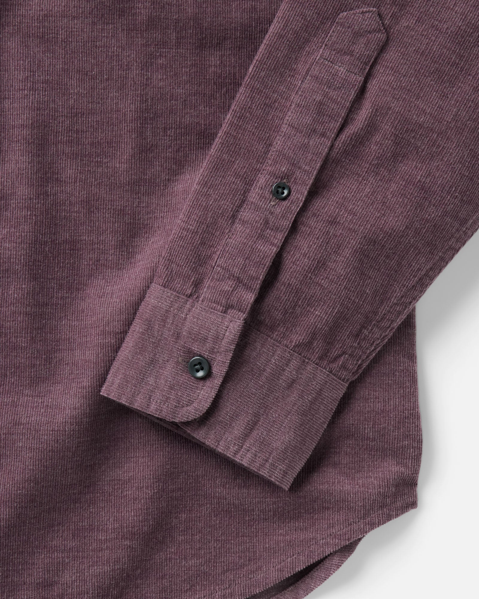 material shot of the sleeve on The Jack in Heather Plum Pincord, Wovens by Taylor Stitch