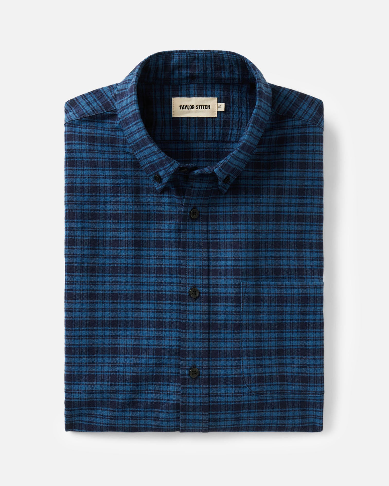 folded flatlay of The Jack in Crescent Plaid Oxford, Wovens by Taylor Stitch