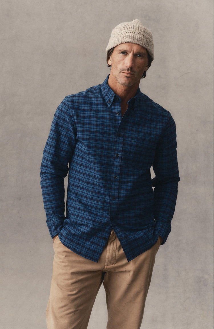 fit model posing in The Jack in Crescent Plaid Oxford