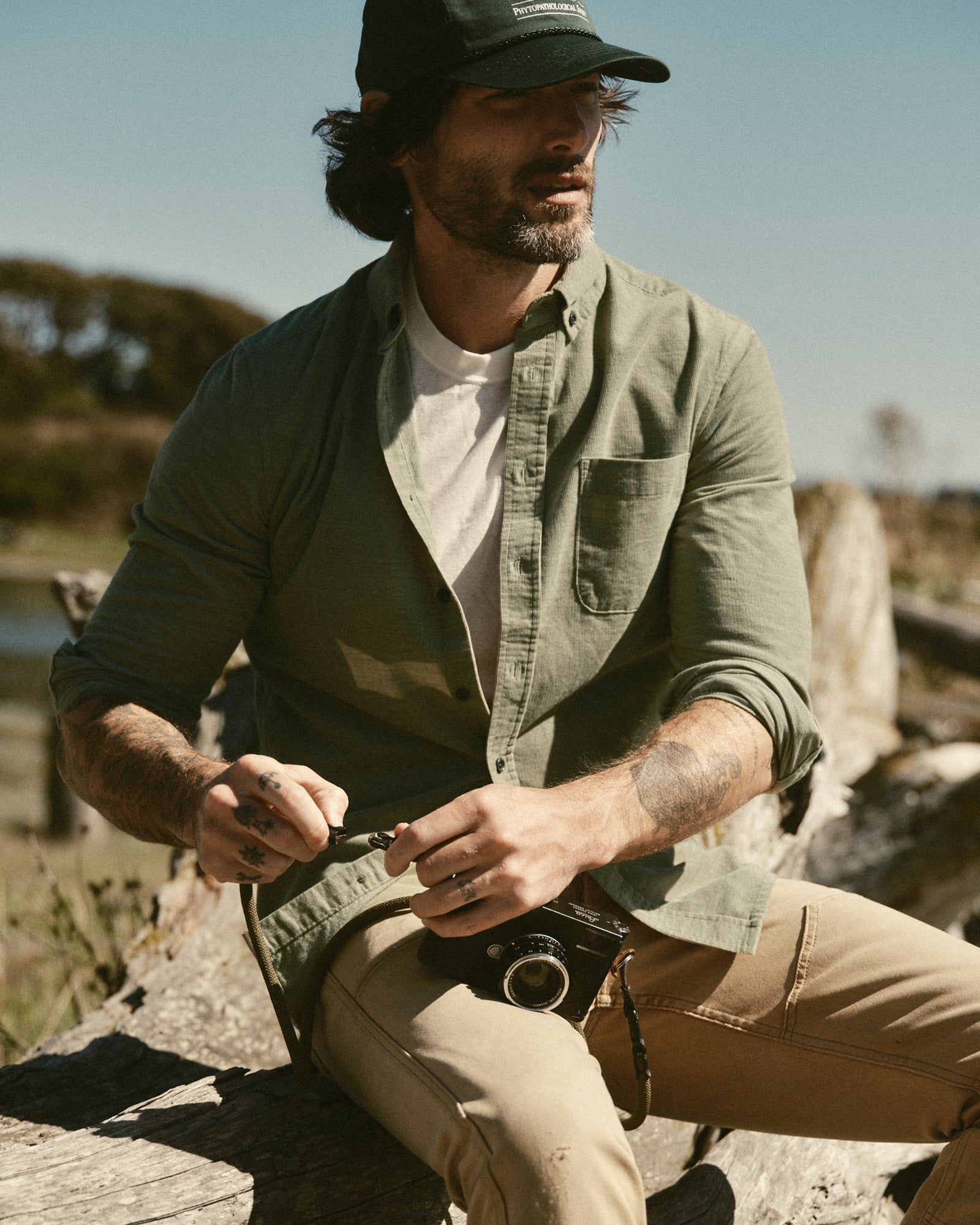 fit model showing off The Jack in Heather Moss Pincord, Wovens by Taylor Stitch