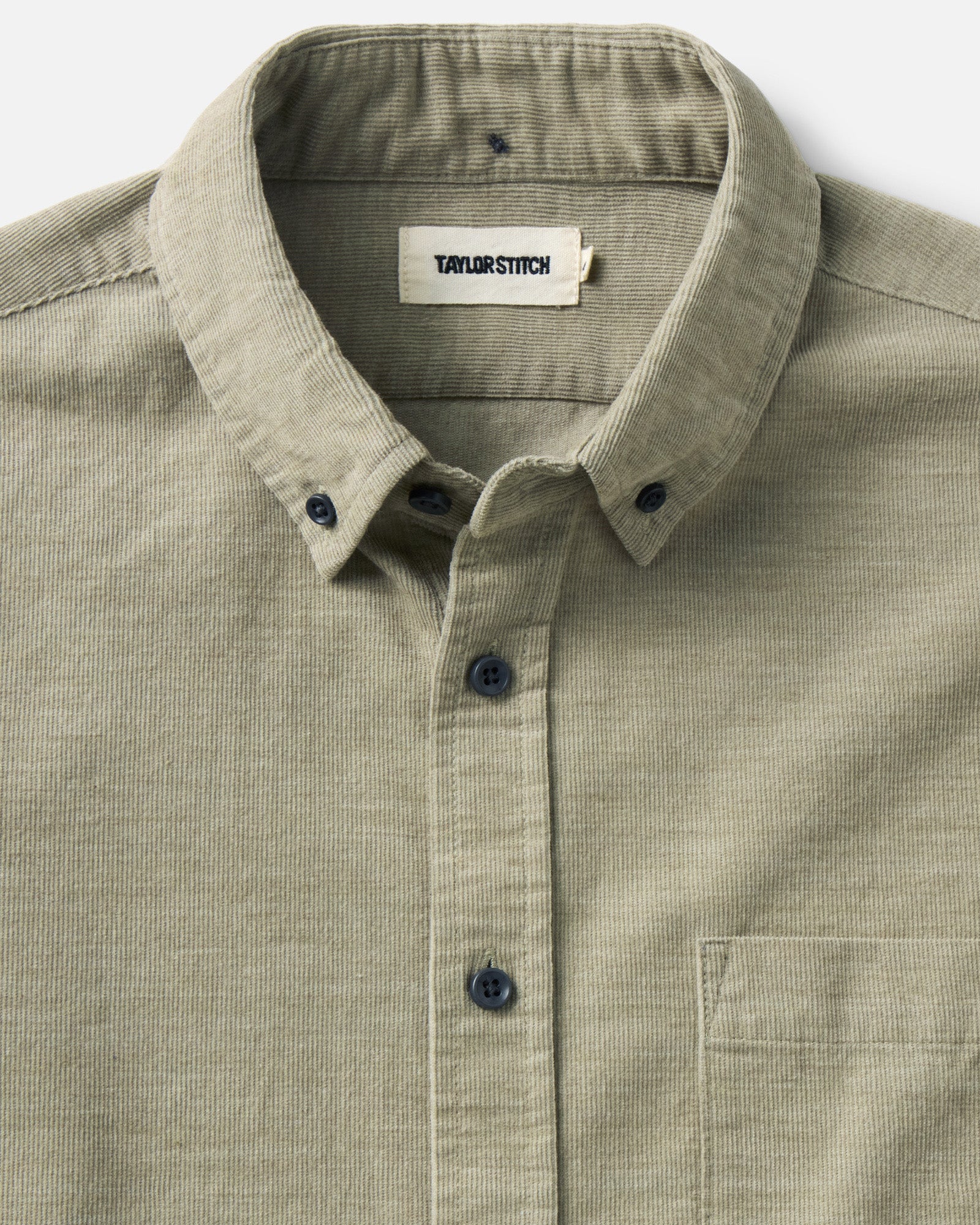 material shot of the collar on The Jack in Heather Moss Pincord, Wovens by Taylor Stitch