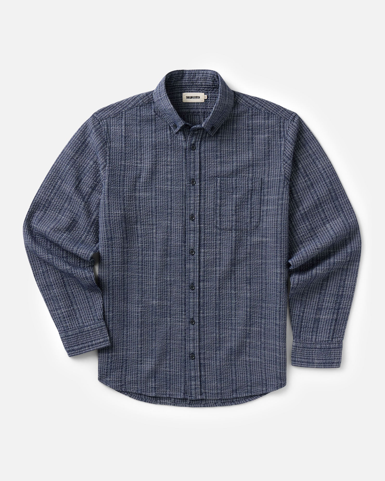 flatlay of The Jack in Indigo Basketweave Check, Wovens by Taylor Stitch
