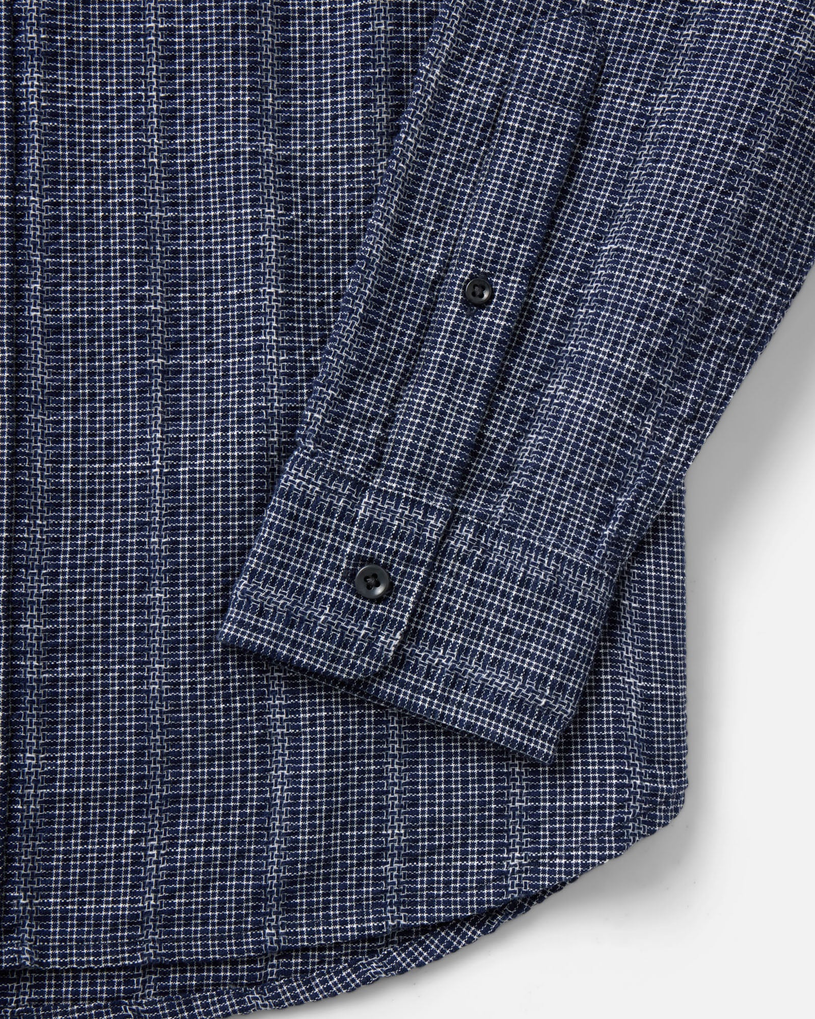 material shot of the sleeve on The Jack in Indigo Basketweave Check, Wovens by Taylor Stitch