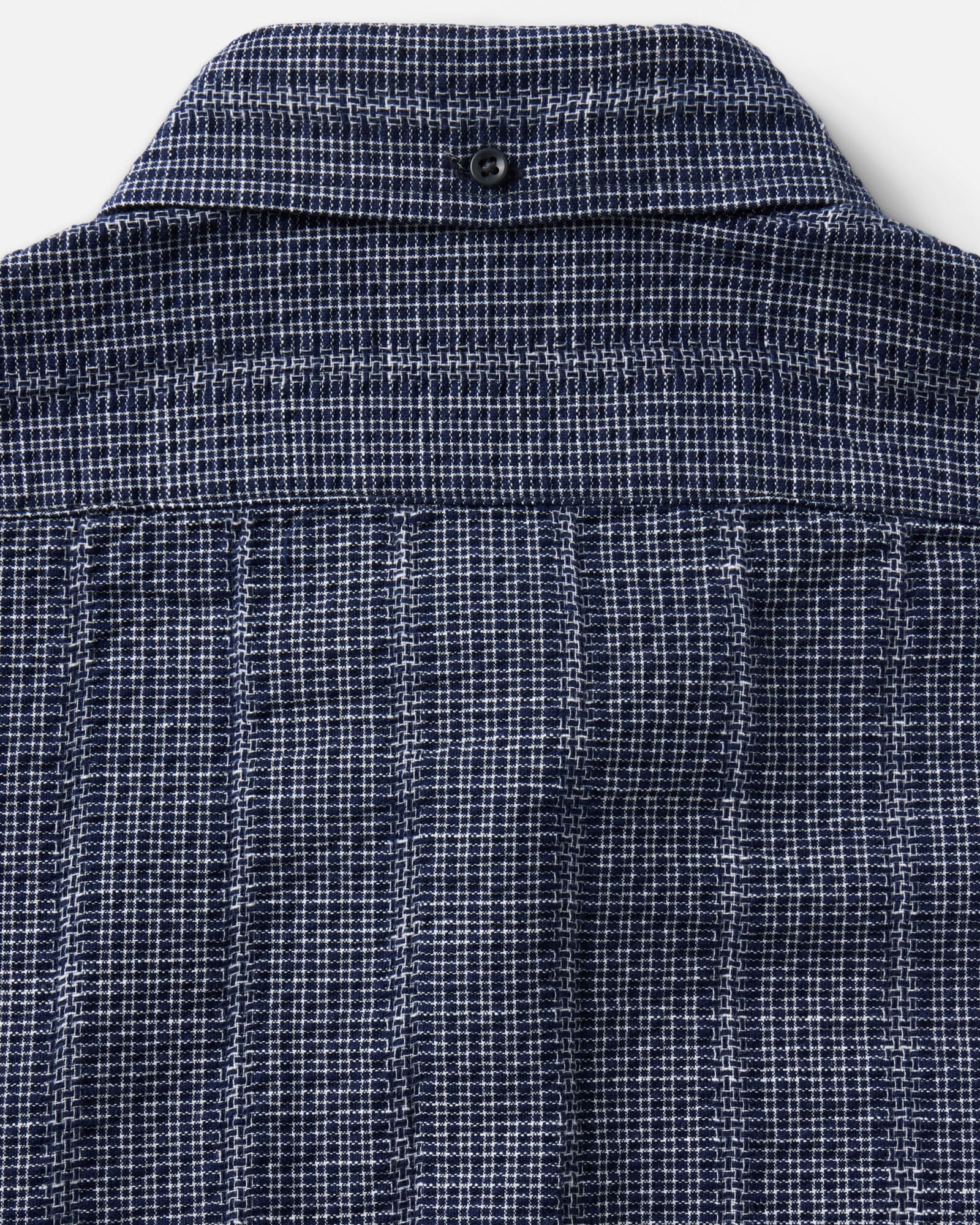 material shot of the back collar on The Jack in Indigo Basketweave Check, Wovens by Taylor Stitch