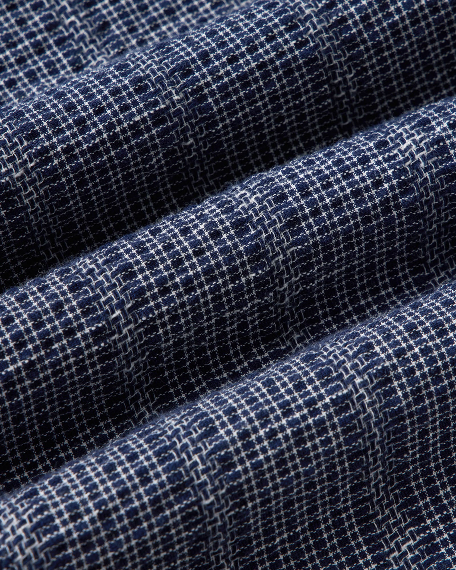 material shot of the fabric on The Jack in Indigo Basketweave Check, Wovens by Taylor Stitch