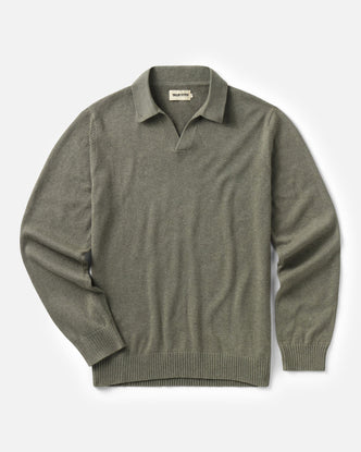flatlay of The Long Sleeve Valencia Sweater Polo in Olive