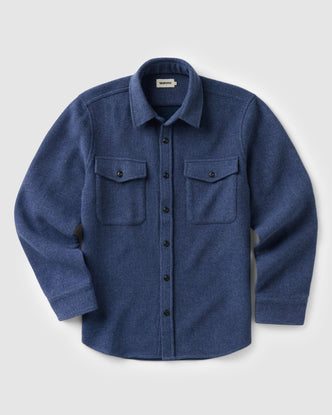flatlay of The Maritime Shirt Jacket in Heather Navy Wool