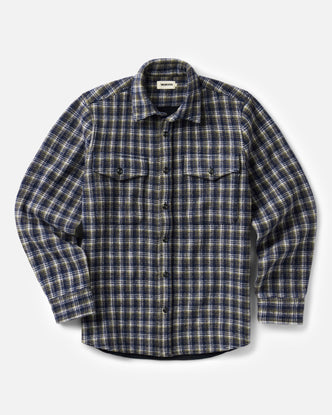 flatlay of The Maritime Shirt Jacket in Navy Shadow Plaid Wool