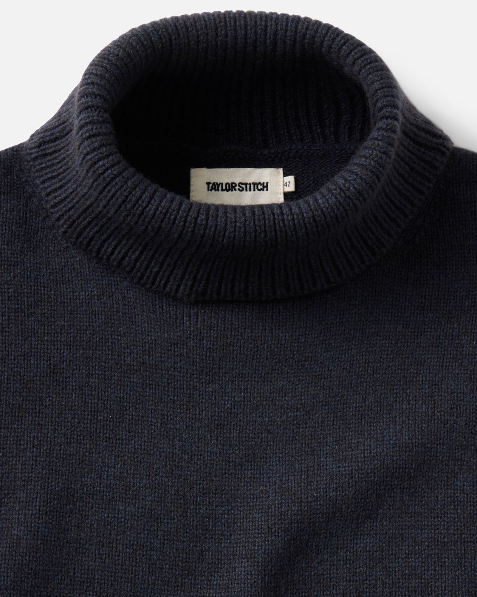 material shot of the collar on The Marston Sweater in Marine Yak Wool, Sweaters by Taylor Stitch