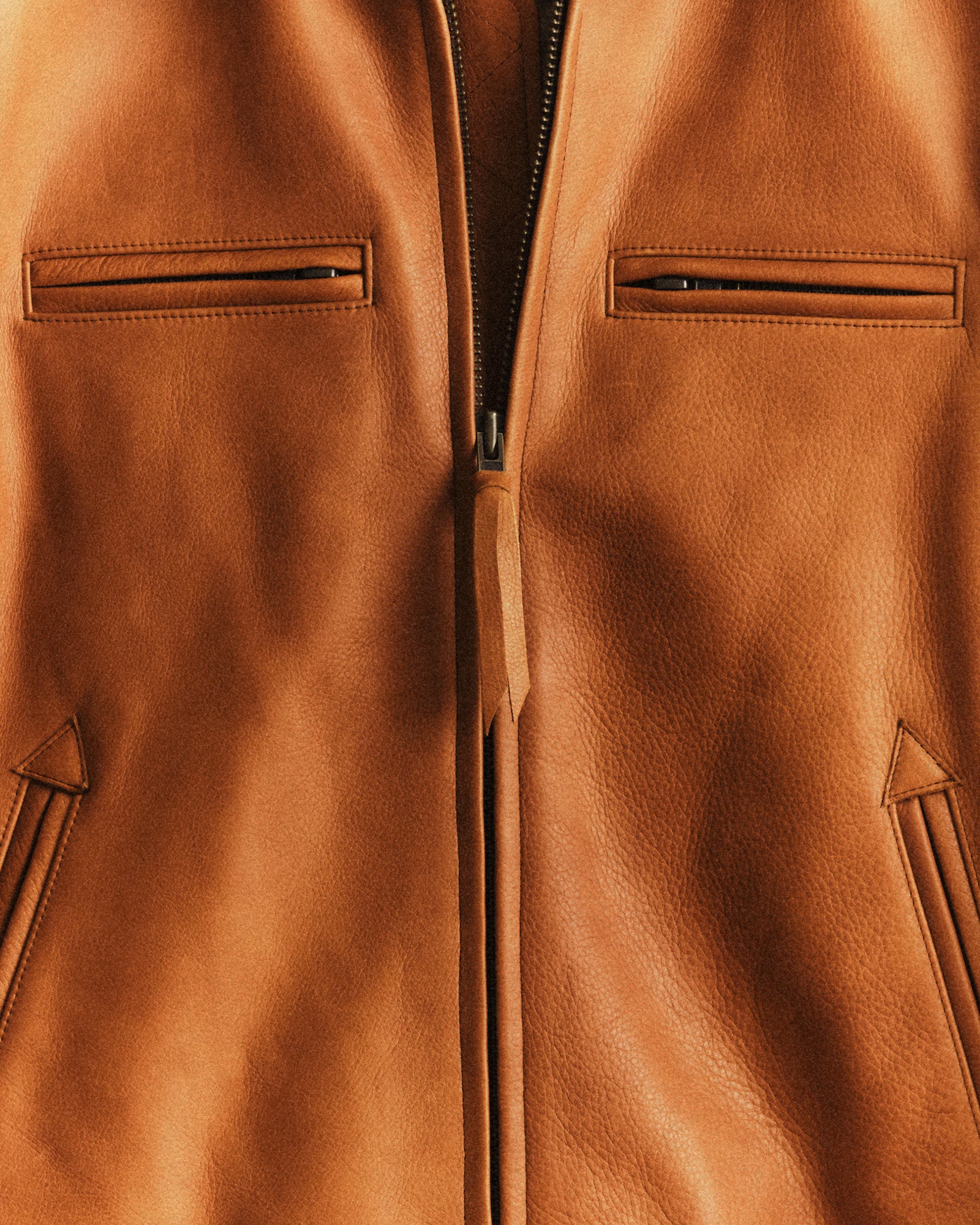 Zipper image of Moto Jacket in Whiskey Steerhide, Outerwear by Taylor Stitch