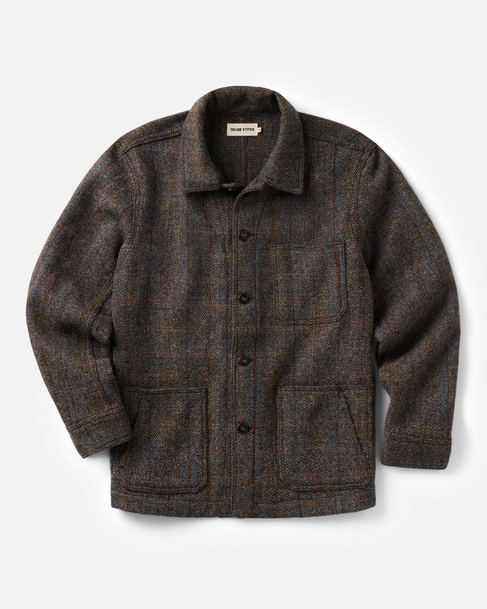 flatlay of The Ojai Jacket in Rust Check Harris Tweed Wool, Outerwear by Taylor Stitch